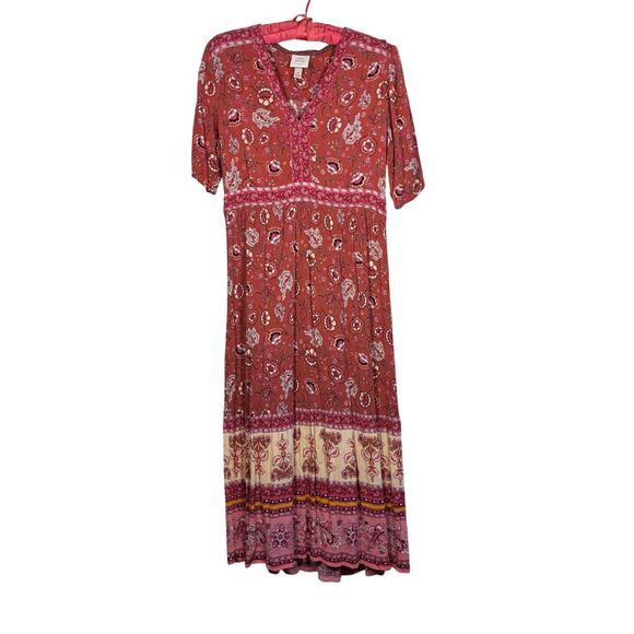 Knox Rose Dresses & Skirts - Knox Rose Dress M pinks cream floral midi boho coquette whimsical milkmaid